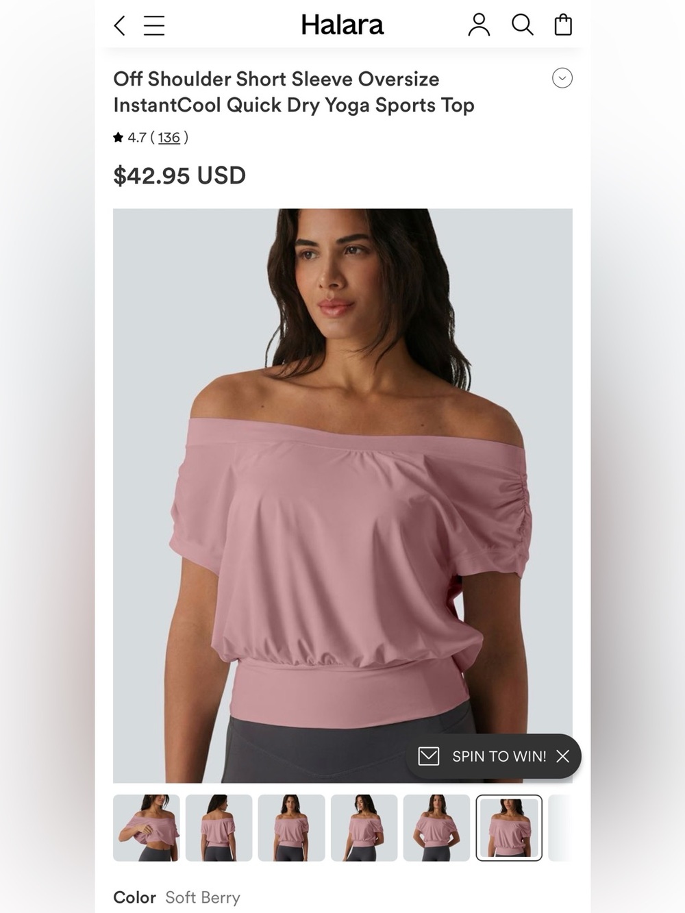 HALARA Off-Shoulder Short Sleeve Top in Soft Berry